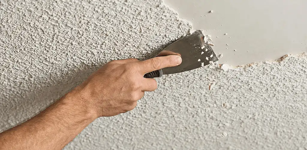 Popcorn ceiling removal scraping off textured ceiling finish in Staten Island, NY