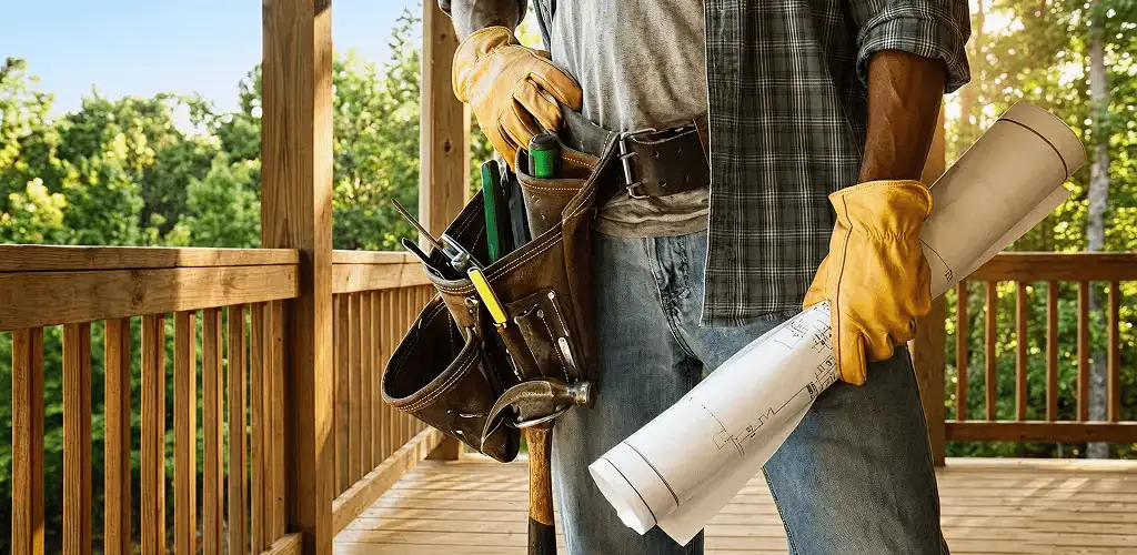 Professional handyman with tool belt ready for home repairs in Staten Island, NY